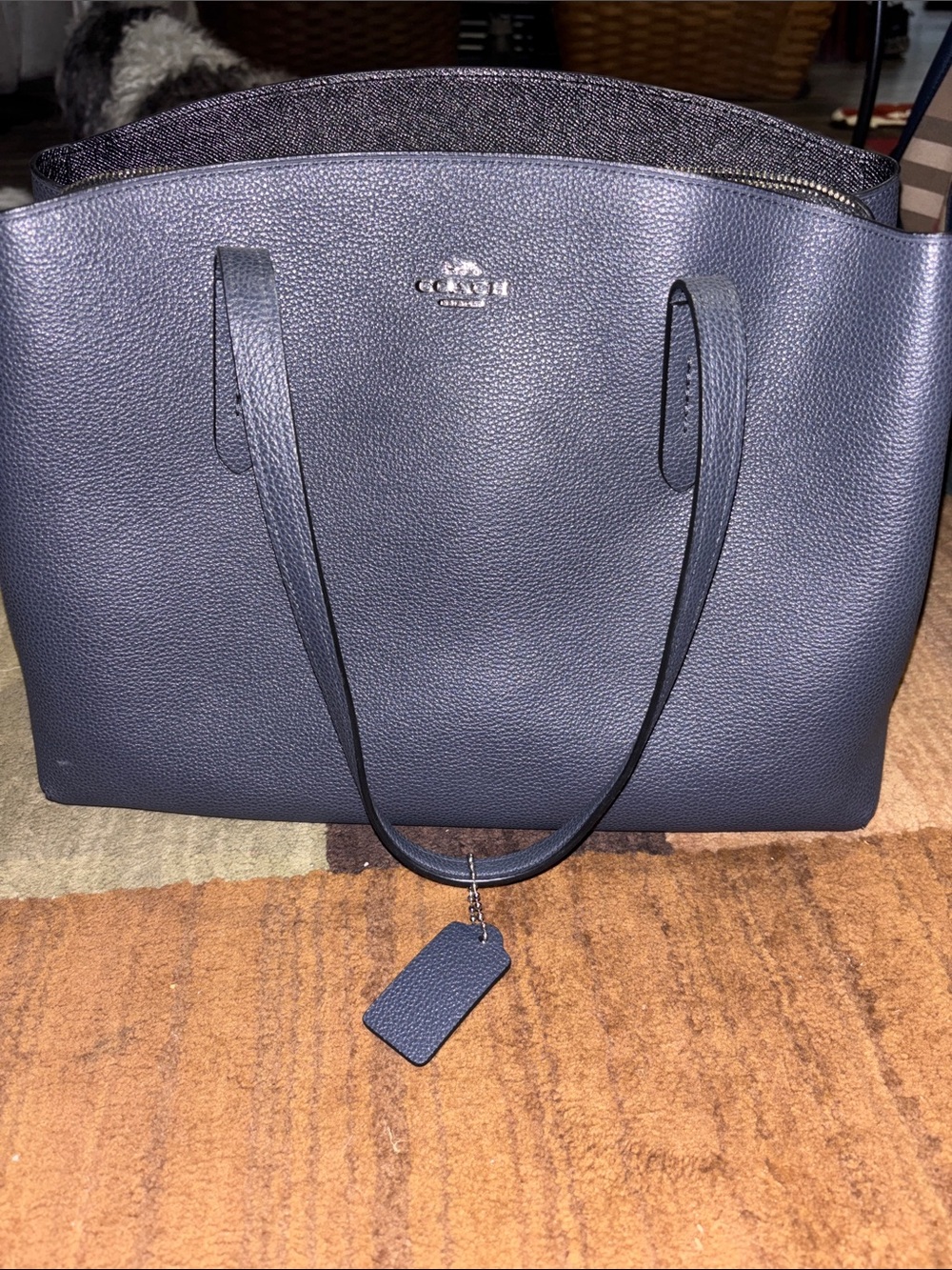 Coach Navy Pebbled Leather Tote with Tag